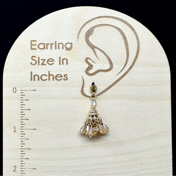 Topaz Color Beaded Indian Style Gold Tone Drop Post Earrings - Picture 2 of 3